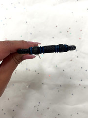 Black Jack Stainless Steel & Leather Bracelet Black & Blue Tone Carbon Fiber New