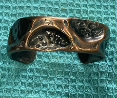 Hammered Copper Tone Cuff Bracelet, 7 in, Copper Metal, No Stone, Unisex