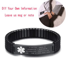 Men Medical Alert ID Spring Stretch Bracelet Armband Personalized Free Engraving