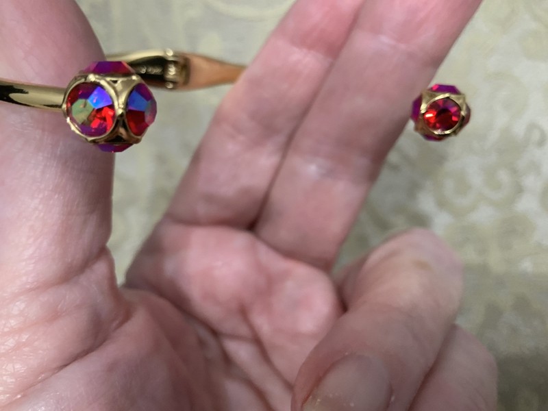 Kate Spade Red Aurora Borealis Open Cuff Hinged Pavé Gold Tone Bracelet gallery