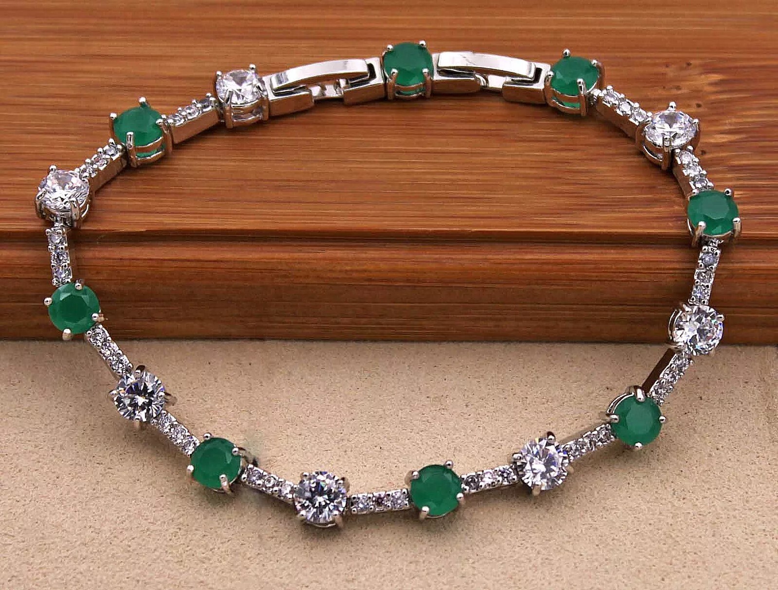 Silver 18K White Gold Filled Dark Blue & Clear CZ Tennis Style Bracelet 6-7" gallery