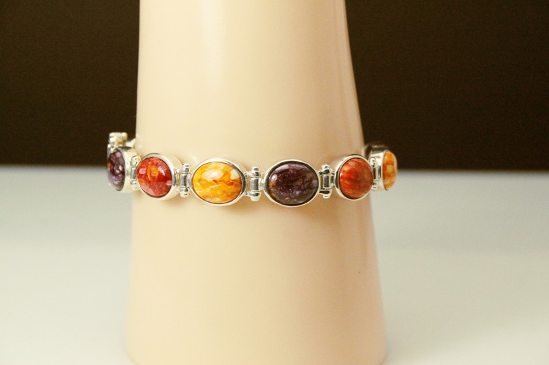 Sterling Blue Kyanite Red Orange Purple Stones Reversible Bracelet 26.3g(BR5281) gallery
