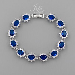 7.5 In Tennis Bracelet Women Blue Cubic Zirconia White Gold Plated Wedding gift