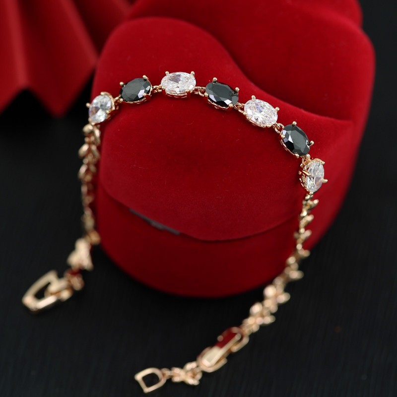 Lady's Black White Oval Onyx Butterfly Links 9K Rose Gold Filled BANGLE BRACELET gallery