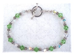 GREEN BEADED BRACELET made with SWAROVSKI CRYSTAL AB, PERIDOT, SILVER, AUGUST