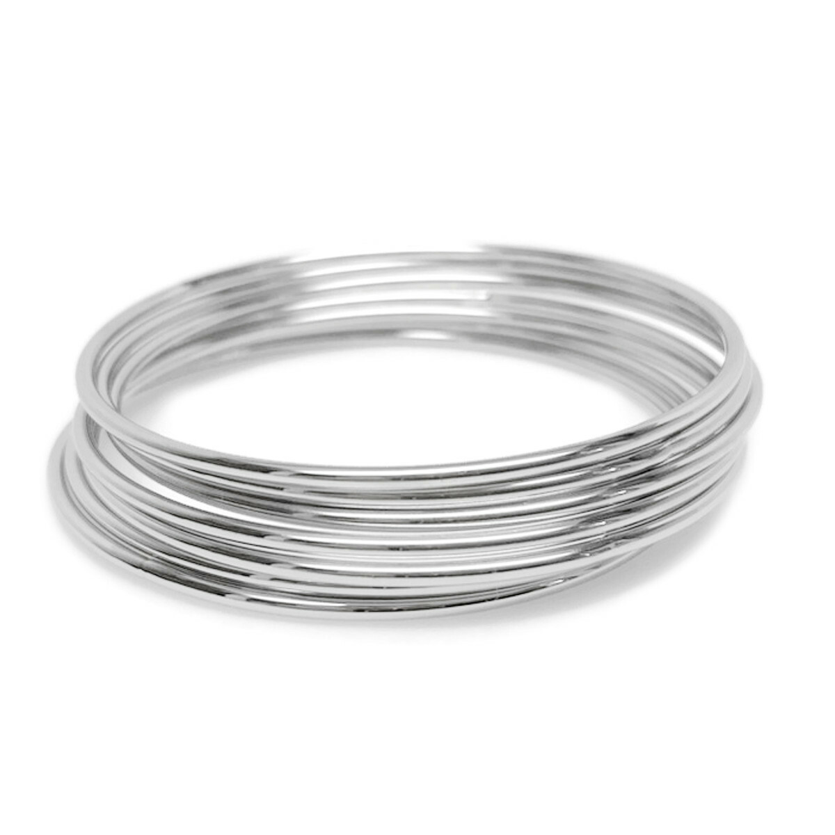 9 Inch Skinny Silver Bangle Bracelet Set of 7 Stackable Stainless Steel Women gallery