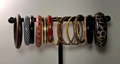 Mixed Lot of Bangle Style Bracelets Plastic Wood Metal Gold Tone Lot of 14