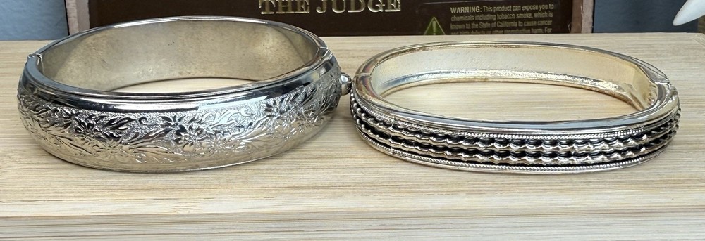 Lot Of 2 Silver Tone Bracelets Bangle Costume Jewelry