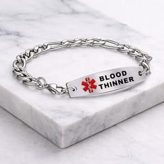Blood Thinner Mens Medical Alert ID Bracelet Stainless Steel 22cm Large