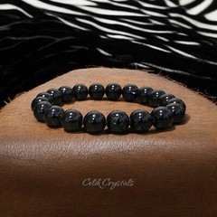 Black Tourmaline Bracelet Natural High Quality Stones 10mm Unisex Stretch…
