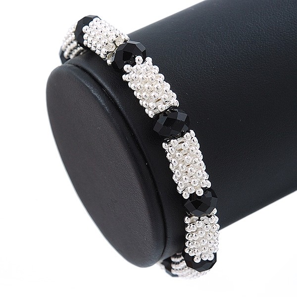 Silver Tone Snowflake Rings with Black Crystal Beads Flex Bracelet - 18cm L gallery