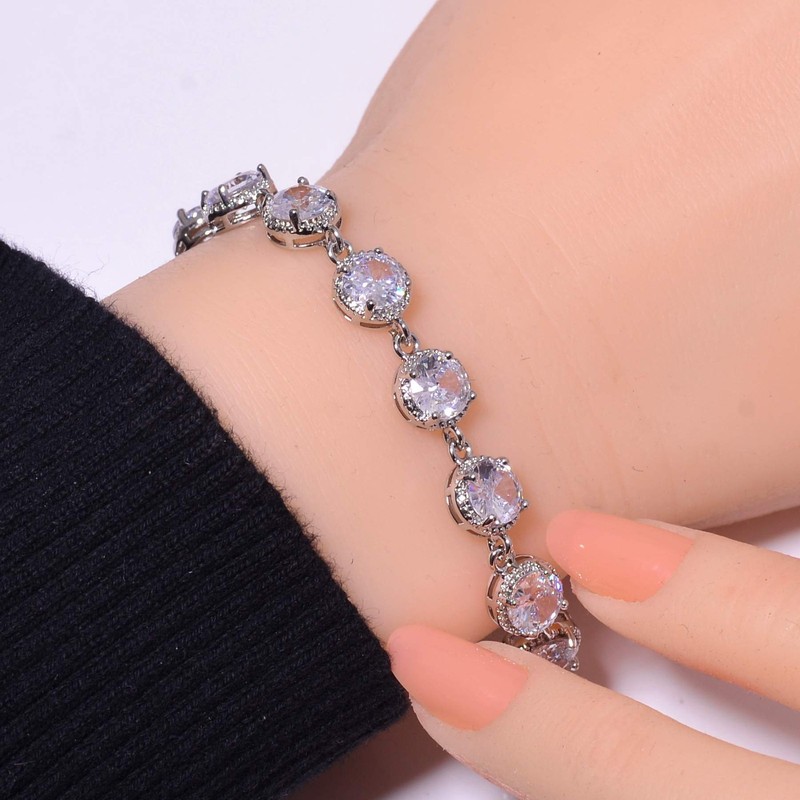 White Topaz Gemstone 925 Sterling Silver Tennis Bracelet 7.99" B99, Gift for her gallery