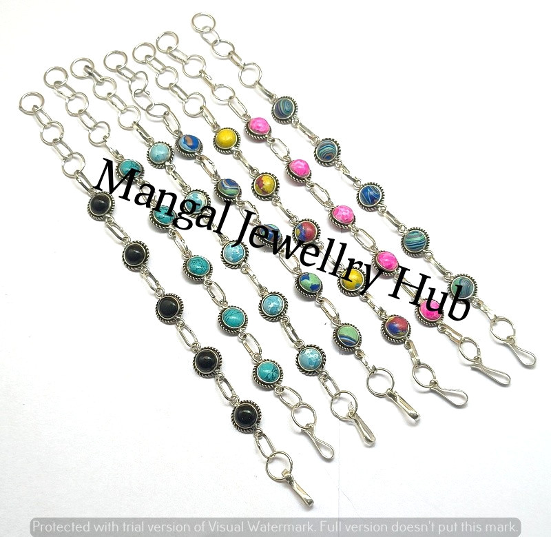 Round Cut Onyx & Mix Gemstone 925 Sterling Silver Plated Bracelets Jewellery Lot