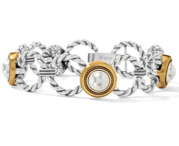 NWTag Brighton MERIDIAN GOLDEN PEARL Two-Tone Link Bracelet MSRP $108 gallery