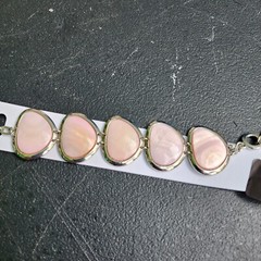 Art Deco Large Pink Gemstone Stainless Steel Bracelet Fashion Jewelry 8 in