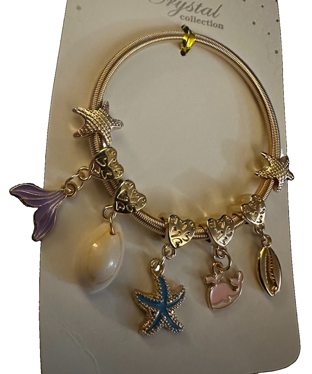 CUTE Stretchy Gold Tone Seashell Starfish Whale Charm Bracelet Teen Women Summer gallery