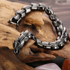 Vintage Black Casting Stainless Steel Heavy Wheat Link Chain Bracelet 15mm 8.66′