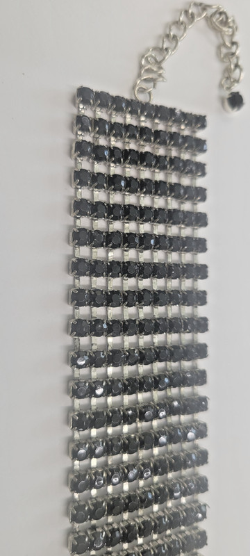 Black Rhinestone Silvertone Stretch Bracelet with Extension Chain gallery
