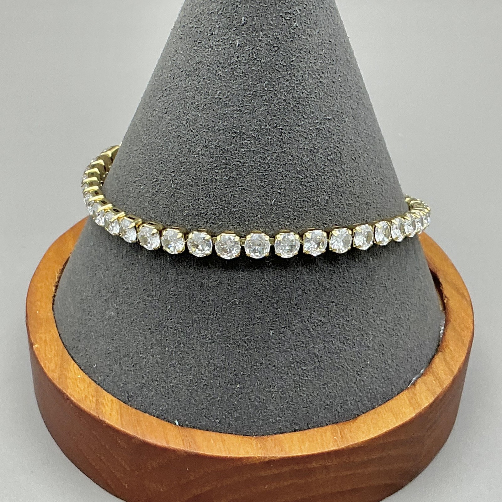 Bracelet Gold Tone White Rhinestone Tennis Chain Lobster Clasp Womens Jewelry gallery
