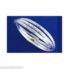 SILVER 925 3 IN 1 HAWAIIAN PLUMERIA SCROLL MAILE BANGLE BRACELET