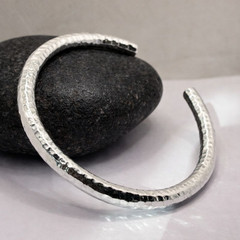 Hand Hammered Silver Cuff Bracelet | Minimalist Open Bangle | Artisan Textured