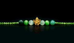 Ganesha Bracelet Green Agate Aventurine Cat Eye Beads Thai Amulet Luck Wealth