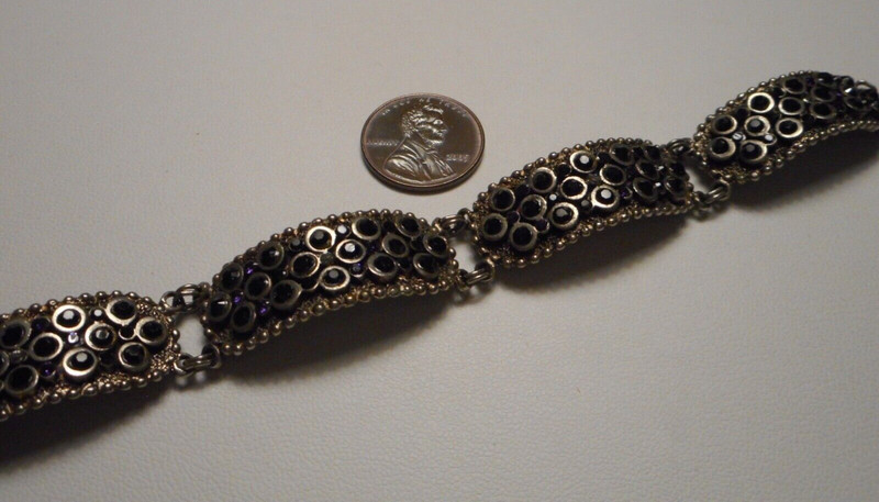 Sorrelli Silver-tone Curved Link Bracelet w Jet Black Rhinestones & Toggle Clasp gallery