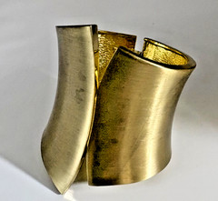 Brushed Gold Tone Asymmetrical Hinged Cuff Bracelet Statement Bold