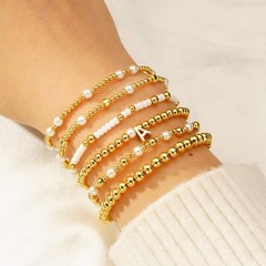 Turandoss 6PCS Gold Beaded Initial Bracelet for Women Girls, Birthday Gifts, 6In