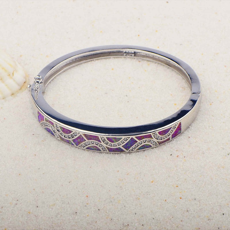 Pink Opal Wave Bangles Cuff 925 Sterling Sliver Jewelry For Women Girls gallery