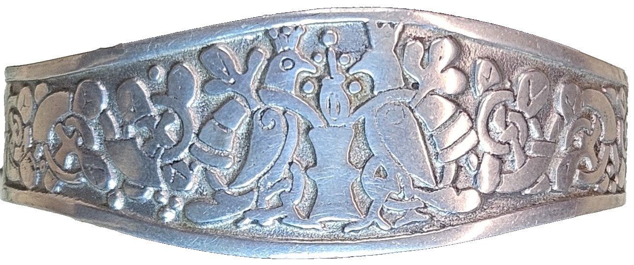 Celtic Design Crowned Birds Pewter Cuff Adjustable Bracelet Made in Scotland gallery