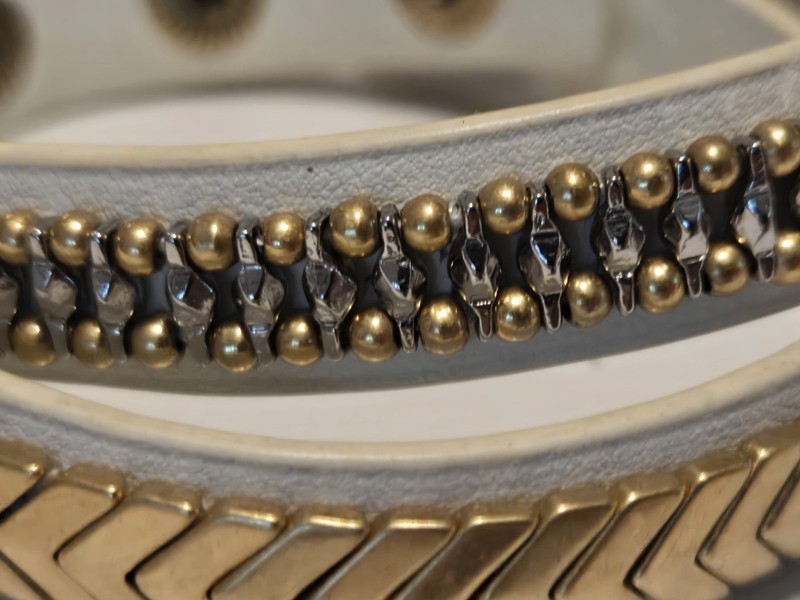 Stella & Dot Ally Double Wrap Bracelet White Leather Gold Chevron Studded gallery