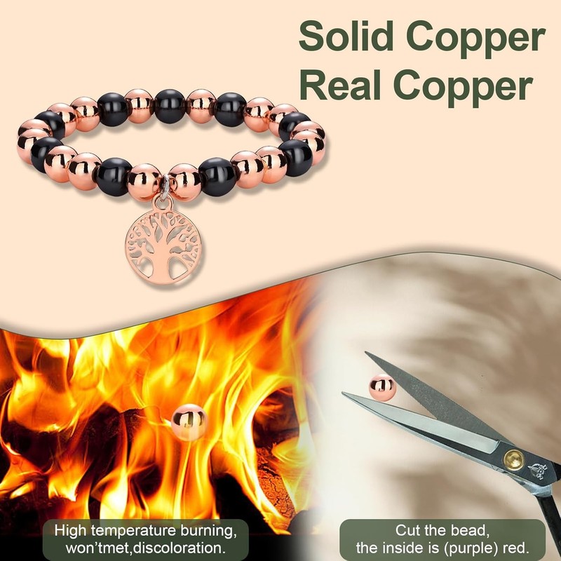 Copper Beads Bracelet for Women and Men, Adjustable 99.99% Pure Copper Beads wit gallery
