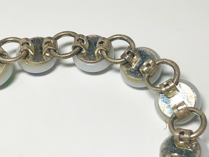 Artisan Fused Glass Cabochon Bracelet Metallic Dichroic Silver Chain Linked 6.5" gallery