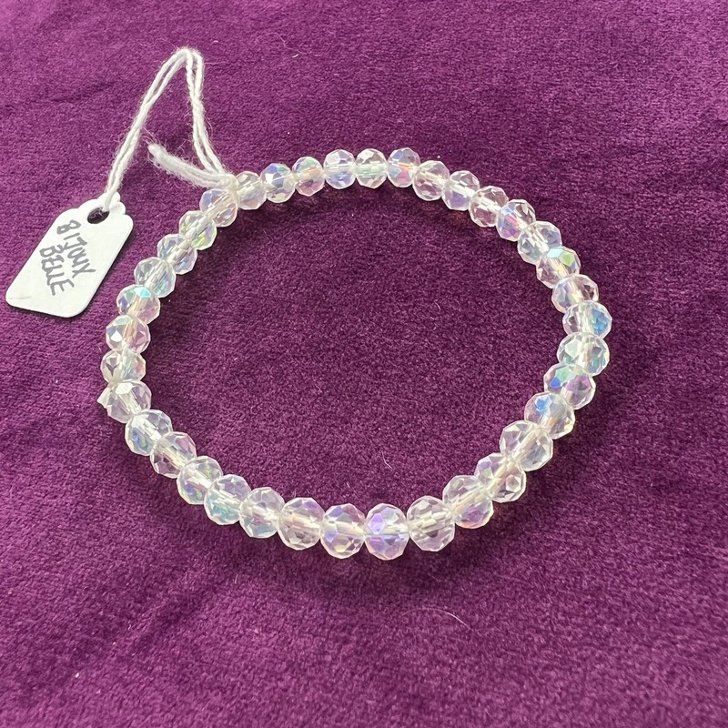 6mm Transparent Aurora Borealis Crystal Stretch Beaded Bracelet gallery