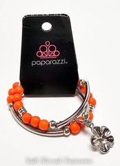Off The Wrap Orange Bead and Silver Flower Charm Bracelet-NEW