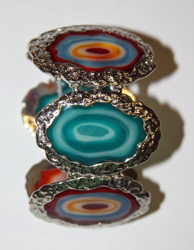 Silver Tone Bezel Multi-Color Stones Bracelet Fashion Costume Jewelry jxj New