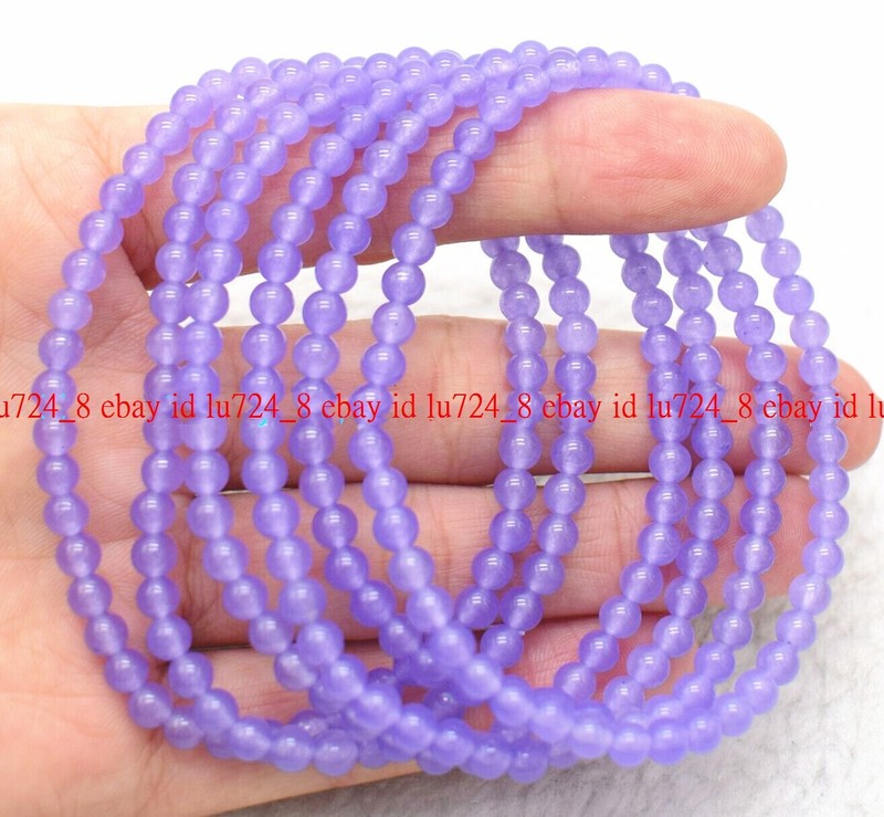 Wholesale Lot 6 Pcs 4mm Lavender Jade Gems Round Beads Stretch Bracelet 7.5in gallery