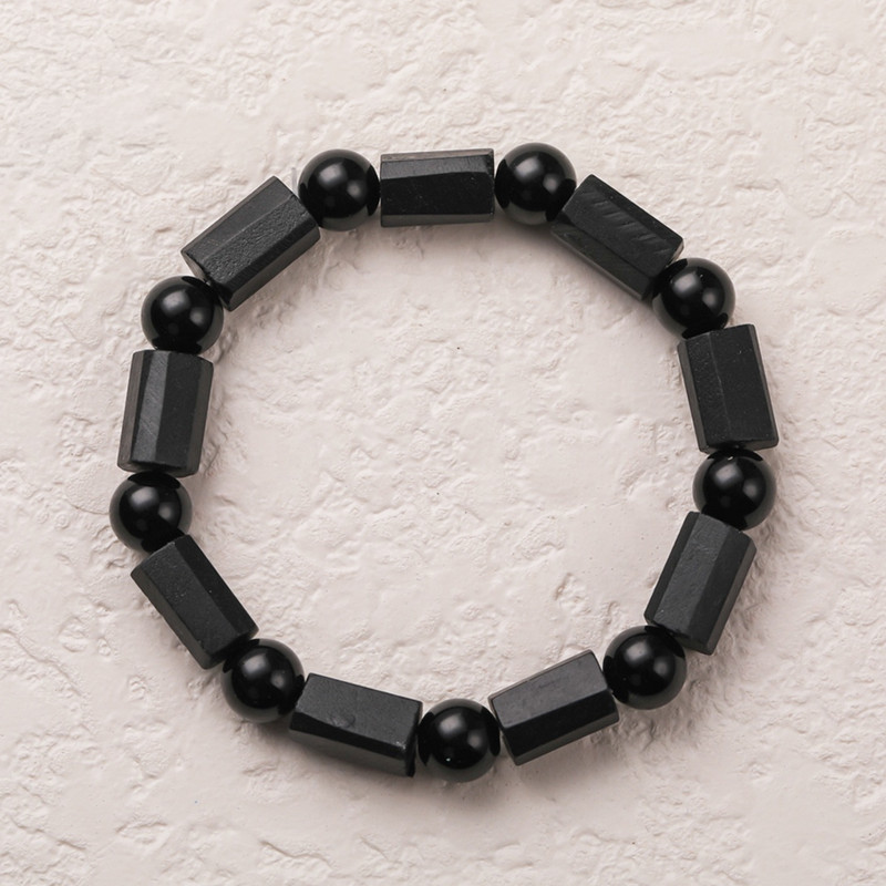 Handmade Black Tourmaline Bracelet with Black Agate Beads, Men's and Women's gallery