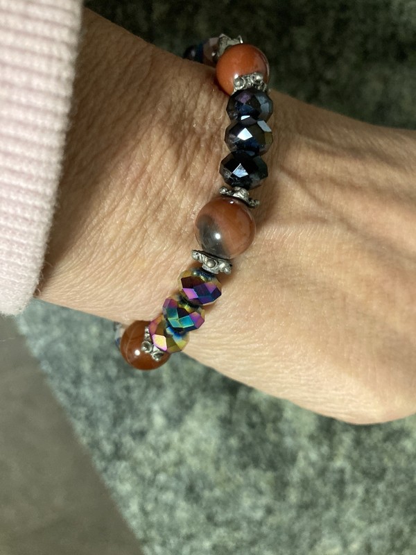 Soft EARTH TONES multi WARM colors stretch shiny crystal accent bead bracelet gallery