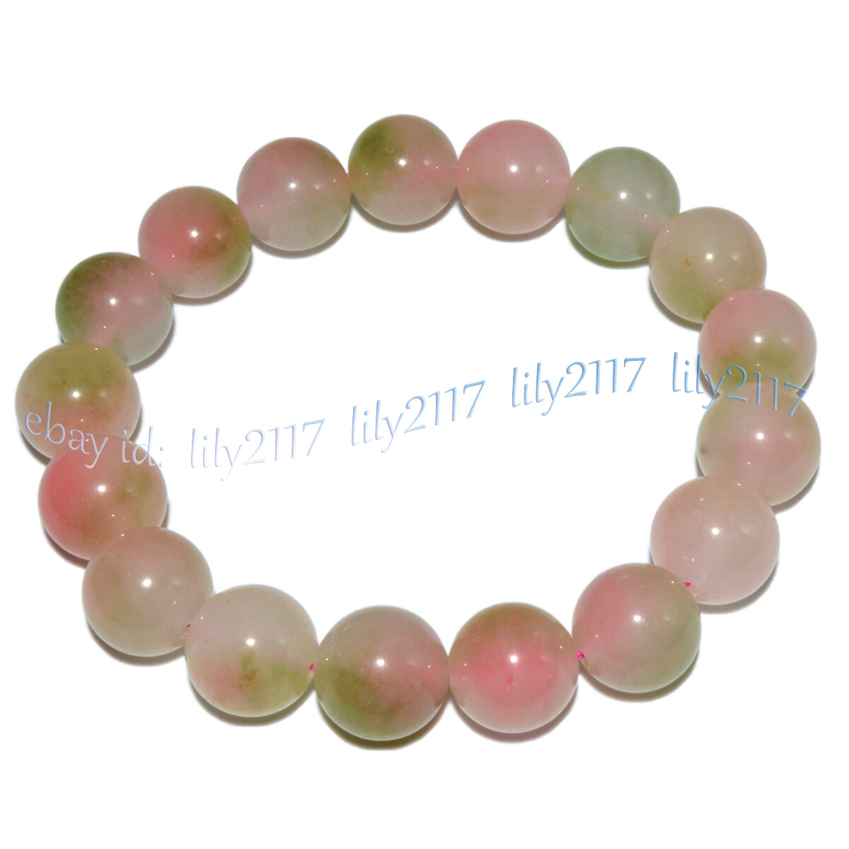 8/10/12/14mm Pink Green Multicolor Jade Round Gems Beads Elastic Bracelet 7.5'' gallery