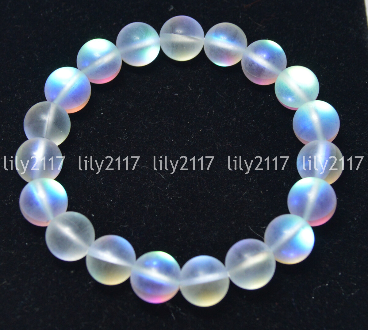 6/8/10/12mm White Gleamy Moonstone Round Gems Beads Bracelets 7.5'' gallery