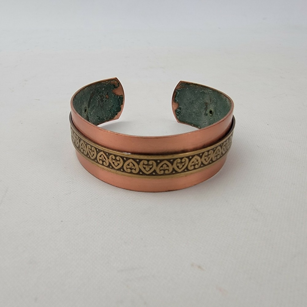 Vintage Copper Brass Cuff Bracelet Adjustable Etched Southwest Style