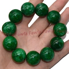 Rare Huge 20mm Natural Green Jade Gemstone Round Beaded Elastic Bracelet 7.5”