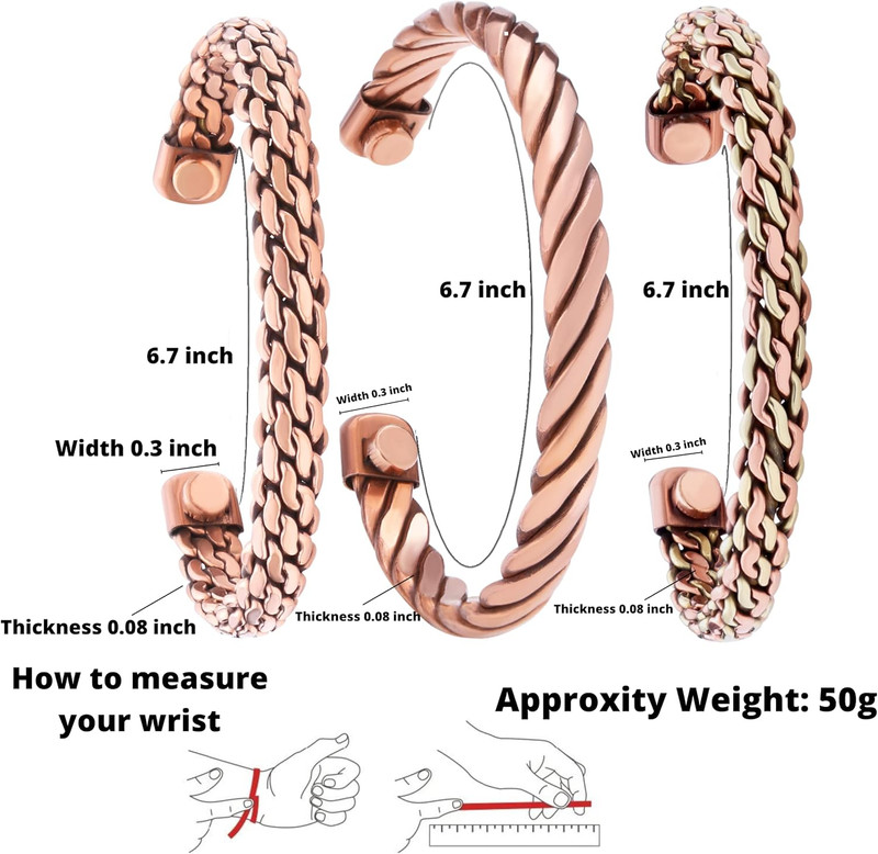 Copper Bracelets- for Men and Women| Set of 3 with Gift Bag |Handmade 100% Coppe gallery
