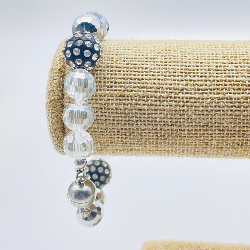 Beaded Bracelet Lot of 2 Black Clear Silver Mixed Styles Layered Look gallery
