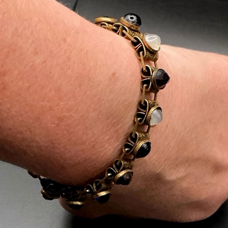 Antique Victorian Book Chain Bullet Cabochon Bracelet gallery