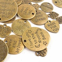 6 Quote Pendants Word Charms Antiqued Bronze Bulk Lot Assorted Inspirational