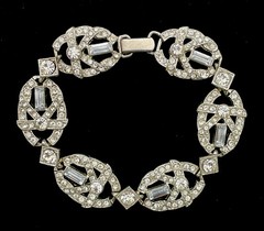 Vintage Original Art Deco Chrome Baguette Rhinestone Bracelet