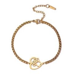 Paw Print Heart Bracelet Gold PVD 316L Stainless Steel Pet Memorial Anklet